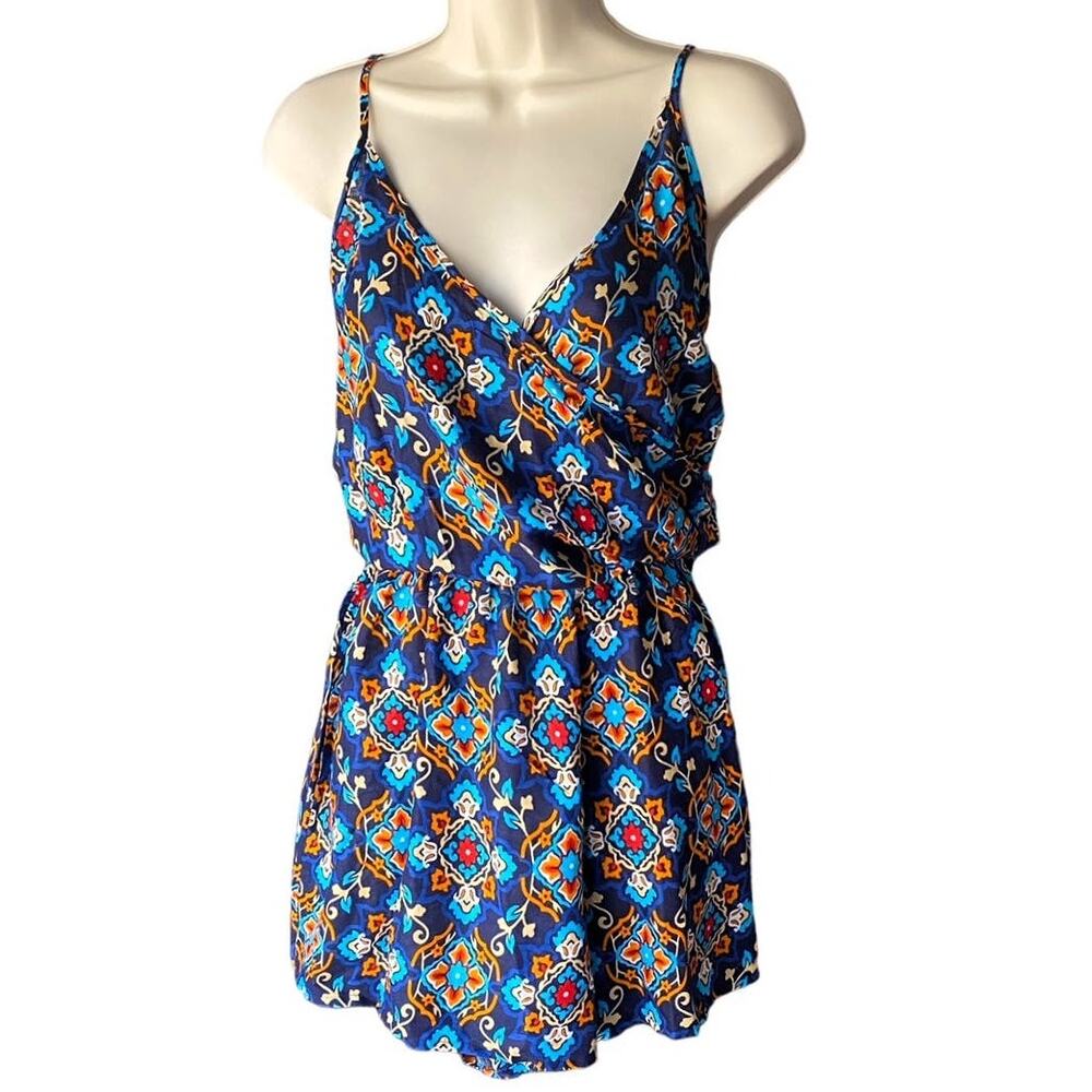 NWT ~ YOUNG USA Blue Bohemian Paisley Wrap Front Boho Romper ~ Women's MEDIUM